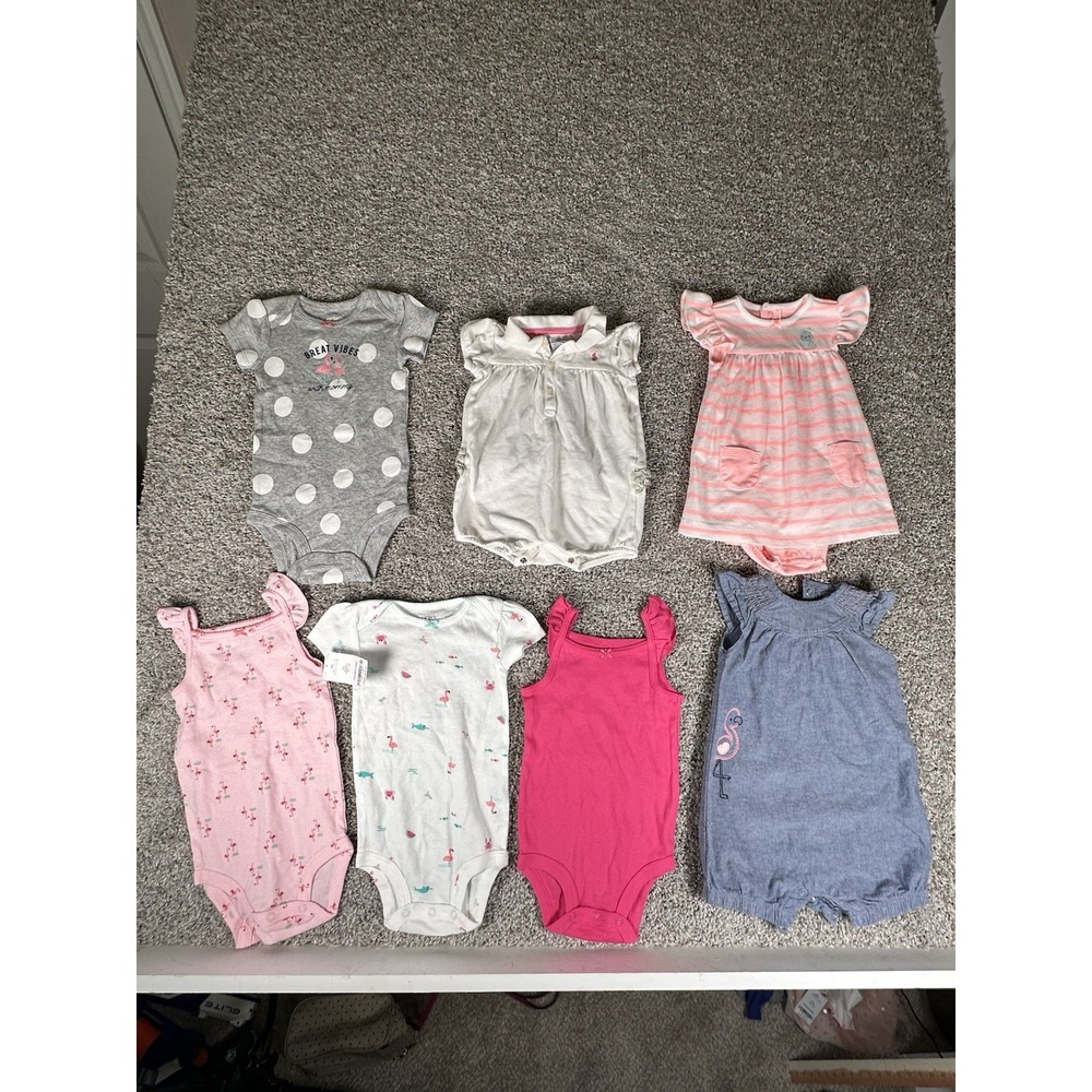 Baby Girl Clothing Lot 9M Carter's Ralph Lauren Bodysuits Rompers Dress Bundle